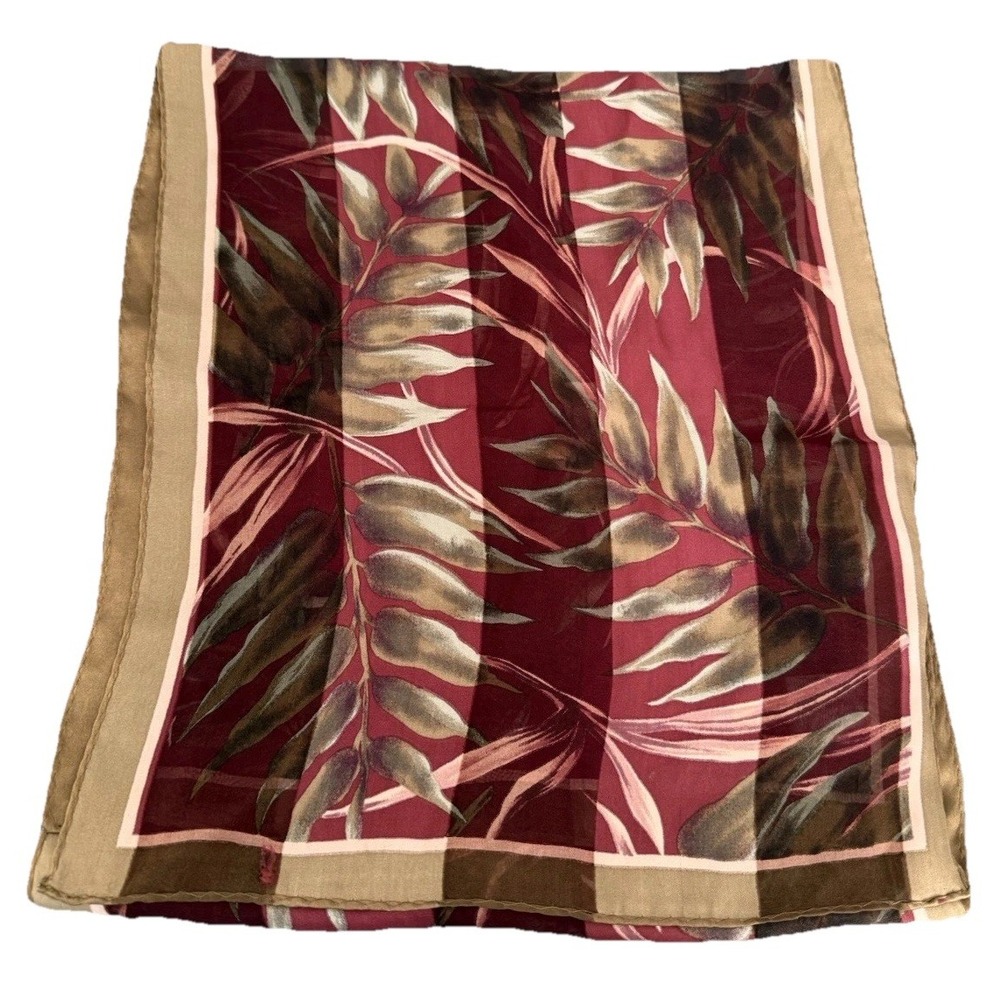 Jacqueline Ferrar 100% Silk Scarf Leaves‎ Rectangular Printed In Korea